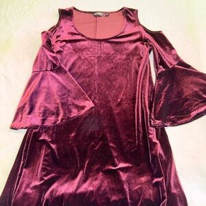 Nina Leonard Velvet Cold-Shoulder Mini Dress in Wine